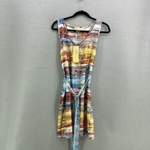 NWT Urban Mangoz Womens Multicolor Satin Striped Aztec Print Sleeveless Dress Sm